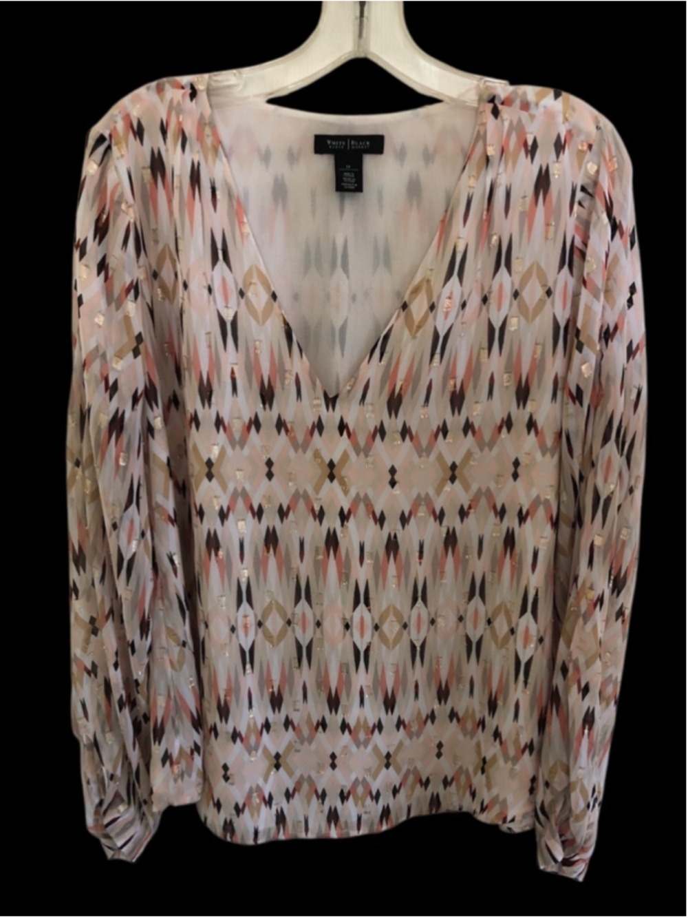 Sz 14 White House Black Market Geo Print Diamond Print Abstract Tunic Blouse